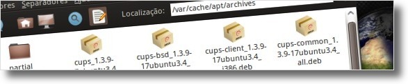 Nautilus na pasta de cache dos pacotes do Ubuntu
