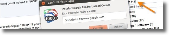 A instalar extensão Google Reader Unread Count