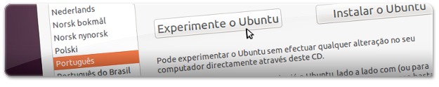 Clique em "Experimente o Ubuntu"