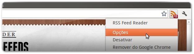 aceder às opções do RSS Feed Reader no Google Chrome