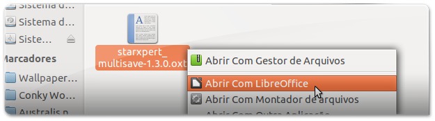 2 - a abrir extensão multiSave do LIbreOffice