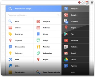 Black menu com os serviços do Google