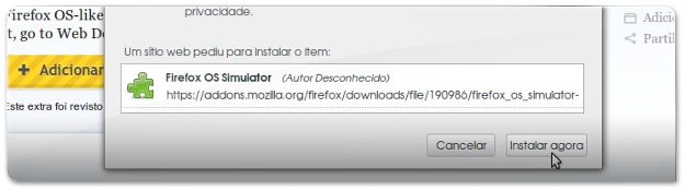 a mandar instalar o FirefoxOS Simulator