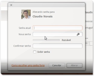 Interface de alteração de senha de usuário do Ubuntu