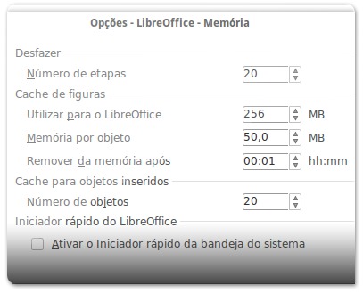 LibreOffice com opções de memória otimizadas