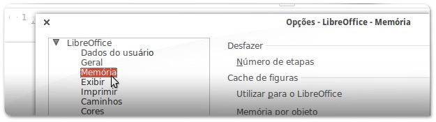 A aceder Às opções de memória do LibreOffice