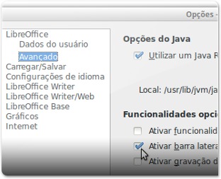 A ativar a barra lateral do LibreOffice 4.1 Avançadas