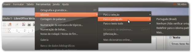 O LibreOffice agora já apresenta seleções nos menus do Unity