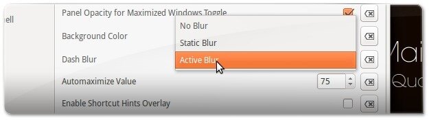 Gestor de Configurações do Compiz: a mudar a opção de desfocagem